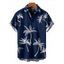Chemise de vacances à manches courtes boutonnée à imprimé palmier - Bleu de Minuit 5XL