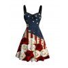 Patriotic Couple Outfit Bicolor Rose American Flag Print Ruched Dress and Shirt Set - Rouge Vineux S | US 4