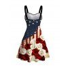 Patriotic Couple Outfit Bicolor Rose American Flag Print Ruched Dress and Shirt Set - Rouge Vineux S | US 4