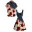 Patriotic Couple Outfit Bicolor Rose American Flag Print Ruched Dress and Shirt Set - Rouge Vineux S | US 4