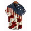 Patriotic Couple Outfit Bicolor Rose American Flag Print Ruched Dress and Shirt Set - Rouge Vineux S | US 4
