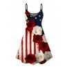 Patriotic Couple Outfit American Flag Bicolor Rose Print Dress and Shirt Set - Rouge Vineux S | US 4