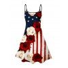 Patriotic Couple Outfit American Flag Bicolor Rose Print Dress and Shirt Set - Rouge Vineux S | US 4