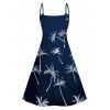 Palm Tree Print V Neck A Line Mini Dress And Short Sleeve Shirt Vacation Outfit - Bleu de Minuit S | US 4