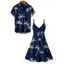 Palm Tree Print V Neck A Line Mini Dress And Short Sleeve Shirt Vacation Outfit - Bleu de Minuit S | US 4