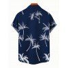 Palm Tree Print V Neck A Line Mini Dress And Short Sleeve Shirt Vacation Outfit - Bleu de Minuit S | US 4