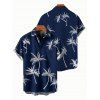 Palm Tree Print V Neck A Line Mini Dress And Short Sleeve Shirt Vacation Outfit - Bleu de Minuit S | US 4