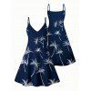 Palm Tree Print V Neck A Line Mini Dress And Short Sleeve Shirt Vacation Outfit - Bleu de Minuit S | US 4