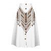 Vintage Outfit Arrow Ethnic Print Lantern Sleeve Shirt and Skirt Set - Blanc S | US 4