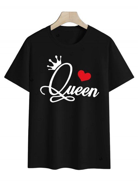 T-shirt Saint-Valentin pour femme, imprimé couronne et cœur.