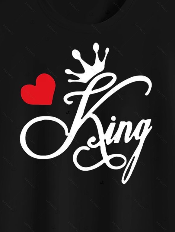 T-shirt homme Saint-Valentin, imprimé couronne et cœur. - Noir XL