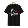 Valentine's Day Couple Outfit Crown Heart Letter Print T-shirt Set - Noir S | US 4