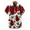 Chemise homme Saint-Valentin à imprimé rose, cœur et feuille, boutonnée - Rouge Vineux XL