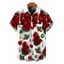 Chemise homme Saint-Valentin à imprimé rose, cœur et feuille, boutonnée - Rouge Vineux XL