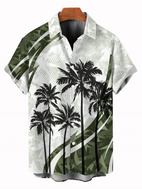 Chemise de vacances pour homme, motif cocotier, colorblock, boutonnée