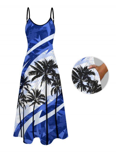Robe de vacances à motif cocotier et bretelles spaghetti colorées