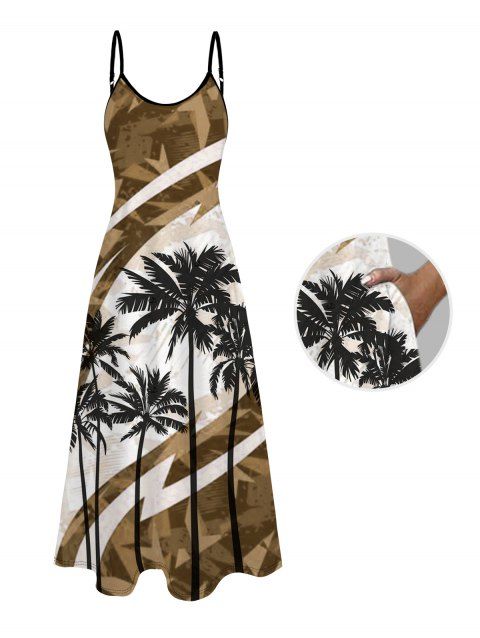 Robe de vacances à motif cocotier et bretelles spaghetti colorées