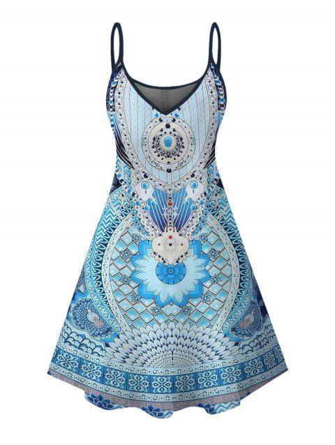 Robe bohème à imprimé géométrique ethnique et mini-robe à bretelles spaghetti