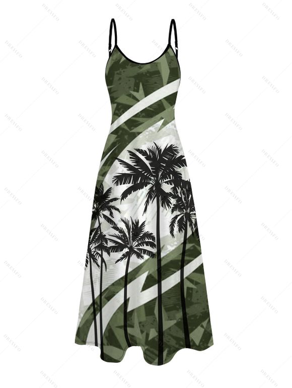 Robe de vacances à motif cocotier et bretelles spaghetti colorées - Vert Armée XXXXXL | US 20