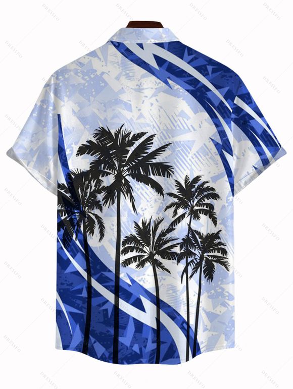 Chemise de vacances pour homme, motif cocotier, colorblock, boutonnée - Bleu 5XL