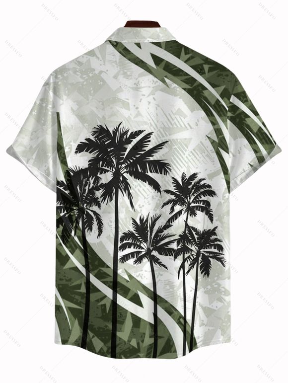 Chemise de vacances pour homme, motif cocotier, colorblock, boutonnée - Vert Armée 5XL