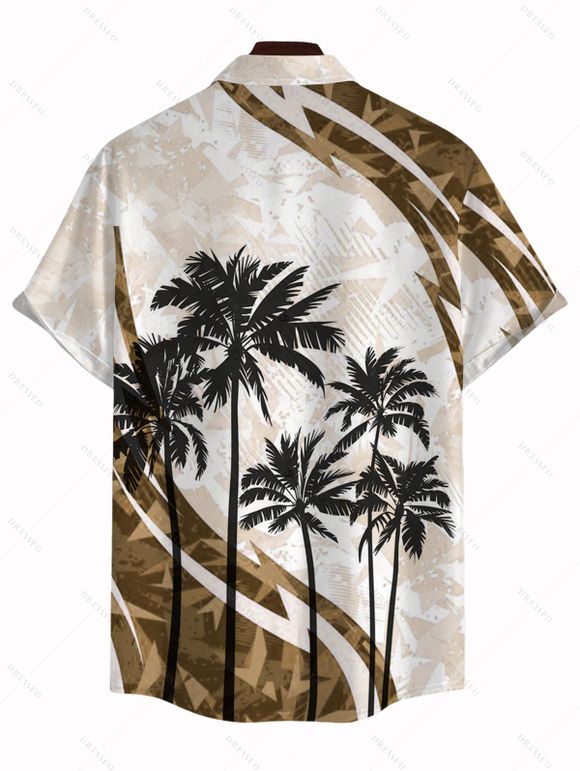 Chemise de vacances pour homme, motif cocotier, colorblock, boutonnée - Brun S