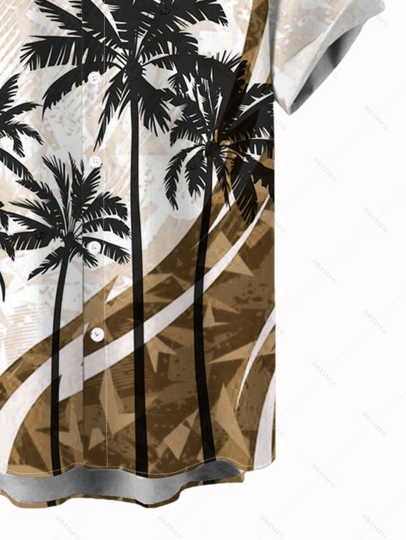 Chemise de vacances pour homme, motif cocotier, colorblock, boutonnée - Brun S