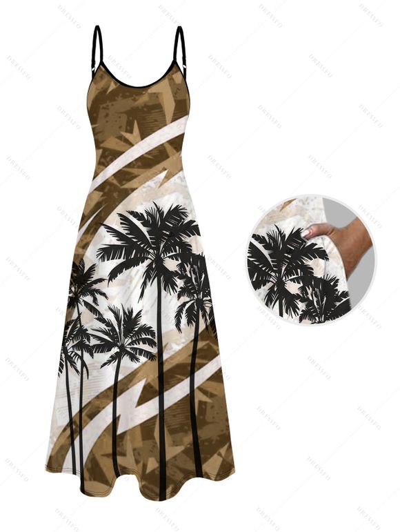 Vacation Couple Outfit Coconut Tree Pattern Colorblock Long Dress and Shirt Set - Brun S | US 4