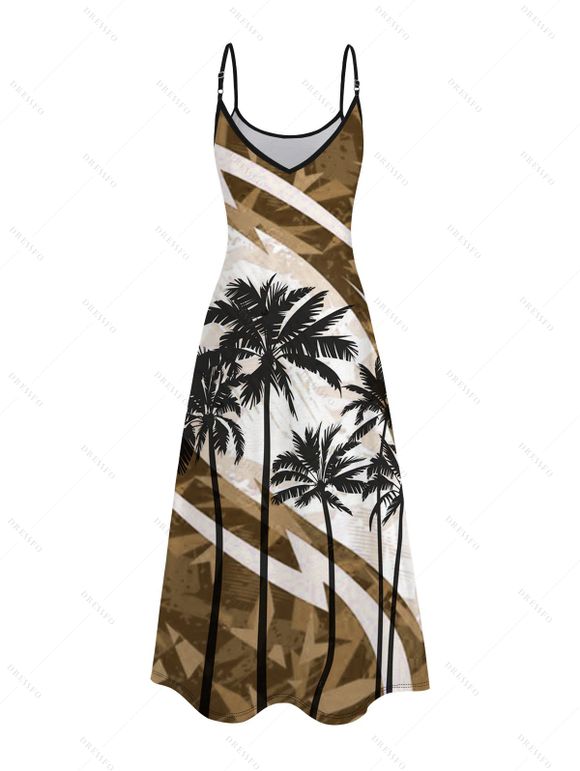 Vacation Couple Outfit Coconut Tree Pattern Colorblock Long Dress and Shirt Set - Brun S | US 4