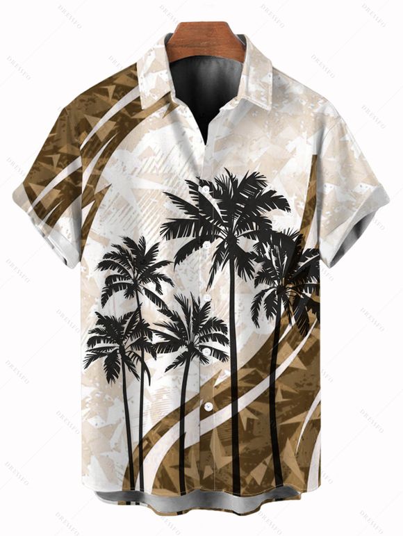 Vacation Couple Outfit Coconut Tree Pattern Colorblock Long Dress and Shirt Set - Brun S | US 4