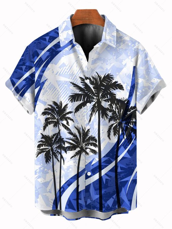 Vacation Couple Outfit Coconut Tree Pattern Colorblock Long Dress and Shirt Set - Bleu S | US 4