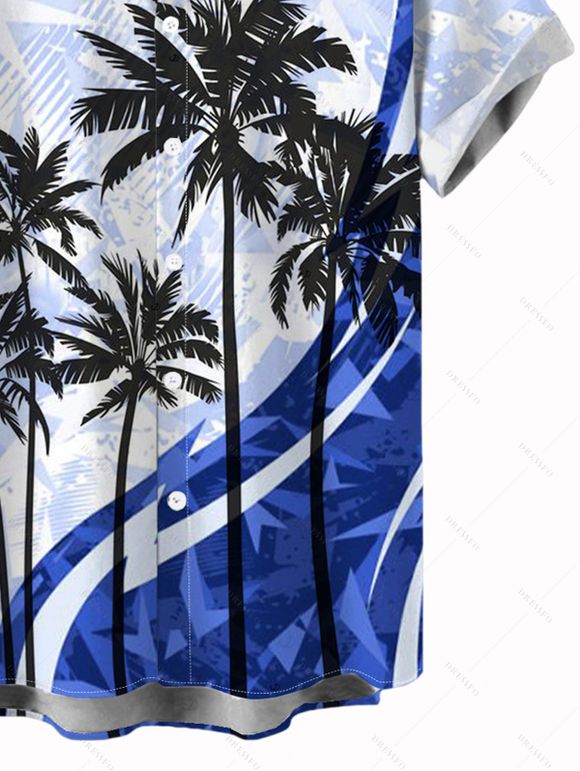 Vacation Couple Outfit Coconut Tree Pattern Colorblock Long Dress and Shirt Set - Bleu S | US 4