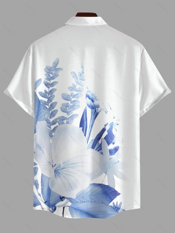 Chemise de vacances pour homme, imprimé fleurs et feuilles, à boutons - Bleu Ciel 5XL