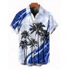 Chemise de vacances pour homme, motif cocotier, colorblock, boutonnée - Bleu 3XL