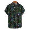 Chemise homme à manches retroussées, imprimé galaxie soleil étoiles lune, chemise décontractée à manches courtes boutonnée - Vert Armée M