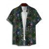 Chemise homme à manches retroussées, imprimé galaxie soleil étoiles lune, chemise décontractée à manches courtes boutonnée - Vert Armée L