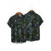 Chemise homme à manches retroussées, imprimé galaxie soleil étoiles lune, chemise décontractée à manches courtes boutonnée - Vert Armée M