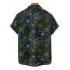 Chemise homme à manches retroussées, imprimé galaxie soleil étoiles lune, chemise décontractée à manches courtes boutonnée - Vert Armée 2XL