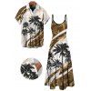 Vacation Couple Outfit Coconut Tree Pattern Colorblock Long Dress and Shirt Set - Brun S | US 4