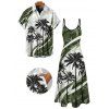 Vacation Couple Outfit Coconut Tree Pattern Colorblock Long Dress and Shirt Set - Vert Armée S | US 4