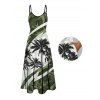 Vacation Couple Outfit Coconut Tree Pattern Colorblock Long Dress and Shirt Set - Vert Armée S | US 4