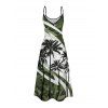 Vacation Couple Outfit Coconut Tree Pattern Colorblock Long Dress and Shirt Set - Vert Armée S | US 4