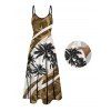 Vacation Couple Outfit Coconut Tree Pattern Colorblock Long Dress and Shirt Set - Brun S | US 4