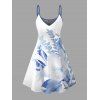Robe de vacances à imprimé floral et feuilles, mini-robe à bretelles spaghetti - Bleu Ciel XXXXXL | US 20