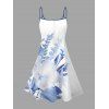 Robe de vacances à imprimé floral et feuilles, mini-robe à bretelles spaghetti - Bleu Ciel XXXXXL | US 20