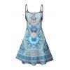 Robe bohème à imprimé géométrique ethnique et mini-robe à bretelles spaghetti - Bleu Toile de Jean XXXXXL | US 20