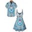 Bohemian Couple Outfit Geometric Ethnic Print Spaghetti Strap Dress and Shirt Set - Bleu Toile de Jean S | US 4