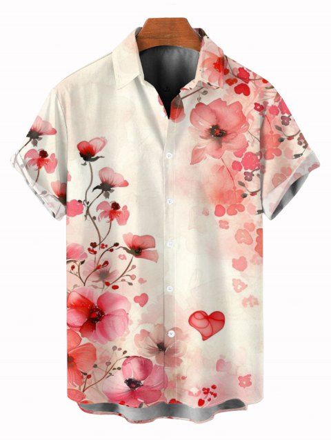 Chemise de vacances pour homme, imprimé floral romantique à l'aquarelle, boutonnée