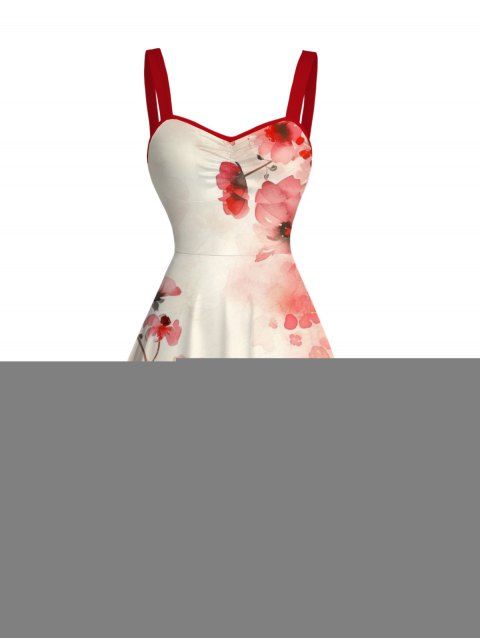 Robe de vacances romantique à imprimé floral aquarelle et fronces au buste