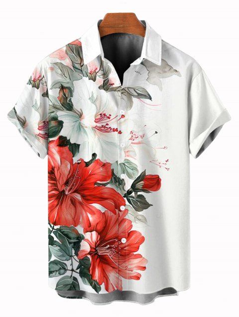 Chemise de vacances pour homme, imprimé floral aquarelle coloré, chemise boutonnée